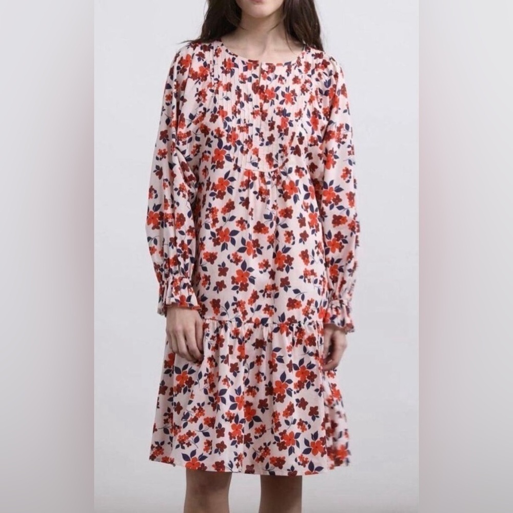 ELIZABETH & JAMES Pintuck Bib Floral Flutter Midi Dress